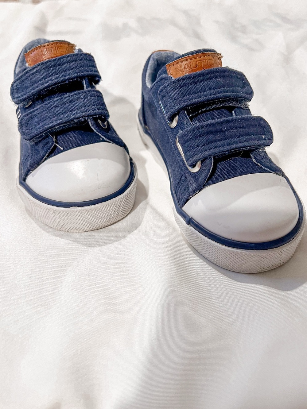 Nautica Navy Canvas with Leather Accent Velcro Toddler Sneakers Size 6